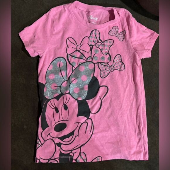 Disney Other - Disney Minnie Mouse T-Shirt Girls 7/8, All The Bows Tee Pink With Silver Glitter